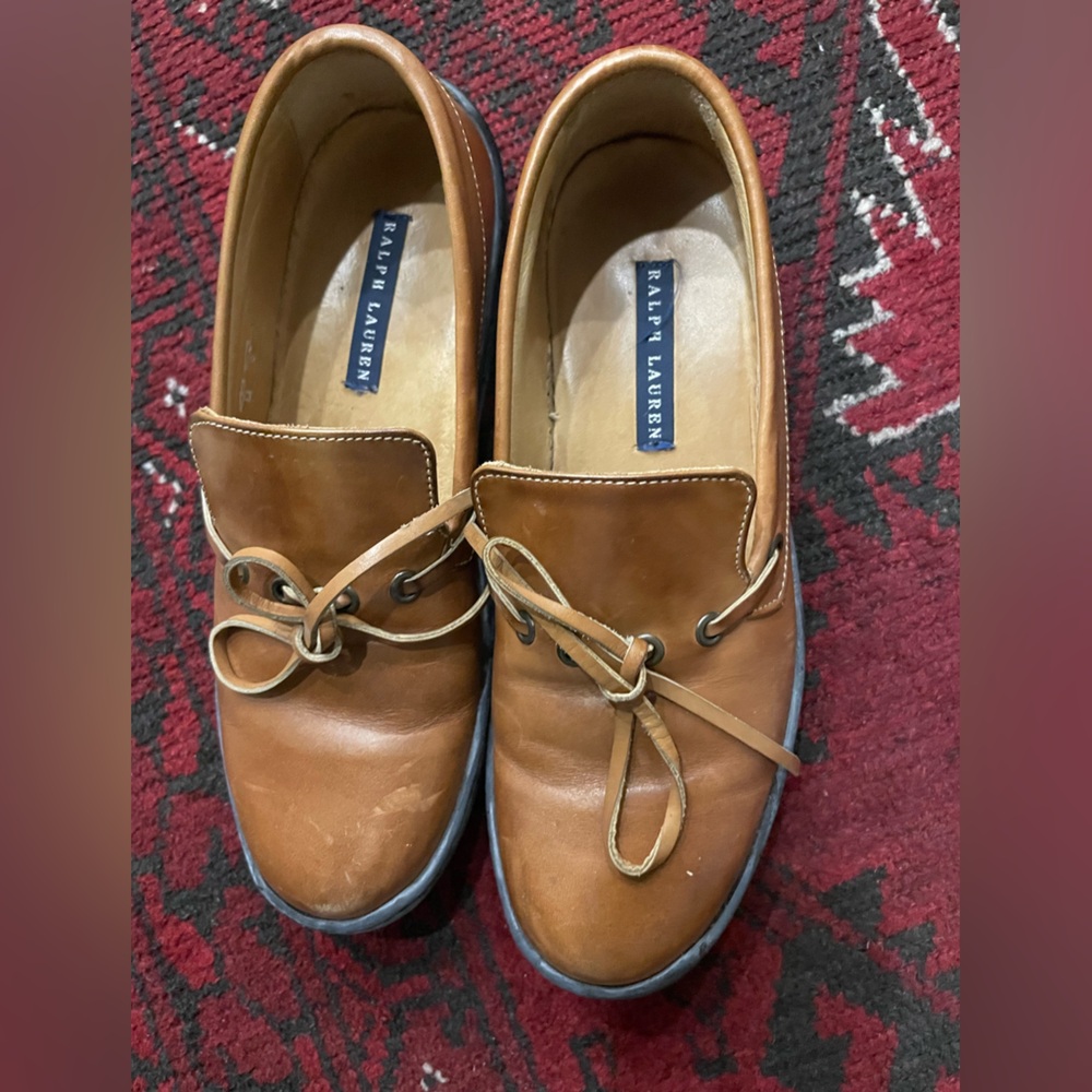 Ralph Lauren womens Tan Leather Shoes MADE IN ITALY! Size 7 !!